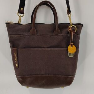 R. Riveter Otto Tote convertible Satchel Crossbody Washed Canvas Brown On Brown